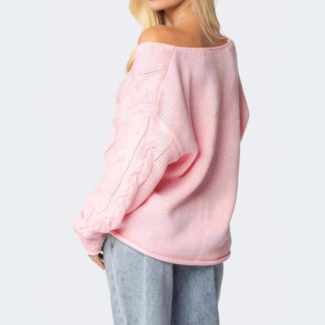 Pull en grosse maille pour dames avec décolleté en V profond et silhouette décontractée Chic und Stil