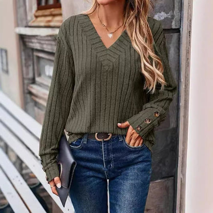Pull femme avec décolleté en V et design structuré Chic und Stil