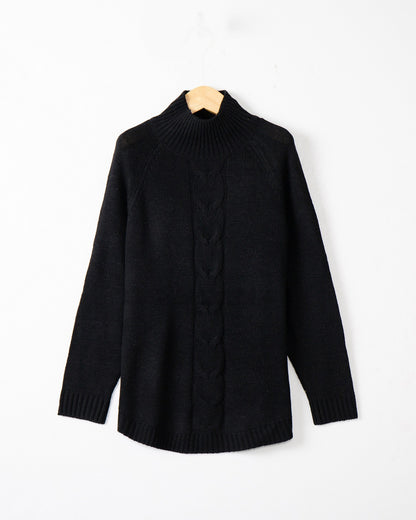 Pull en grosse maille pour femmes avec un col montant et des motifs en torsades Chic und Stil