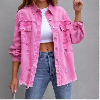 Ladies stylish overshirt jacket with fringed hem Chic and Style