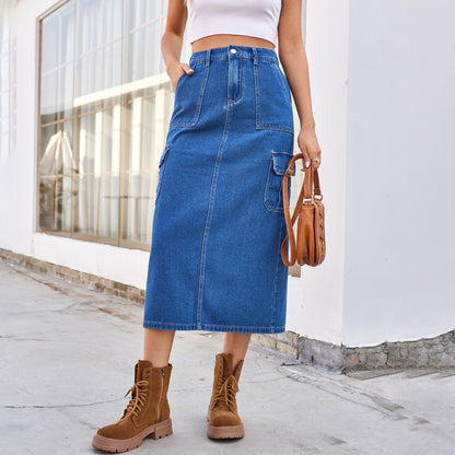 Jupe maxi cargo pour dames avec des poches latérales pratiques et une taille haute Chic und Stil