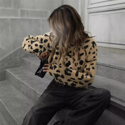 Dames Pull en laine douce en léopard Chic und Stil