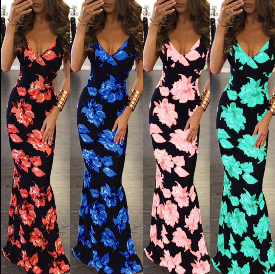 Robe maxi élégante pour femmes avec imprimé floral et bretelles fines Chic und Stil
