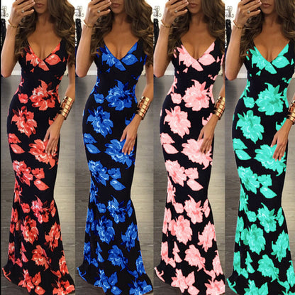 Robe maxi élégante pour femmes avec imprimé floral et bretelles fines Chic und Stil