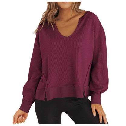 Femme Pull décontracté avec décolleté en V et fentes latérales Chic und Stil