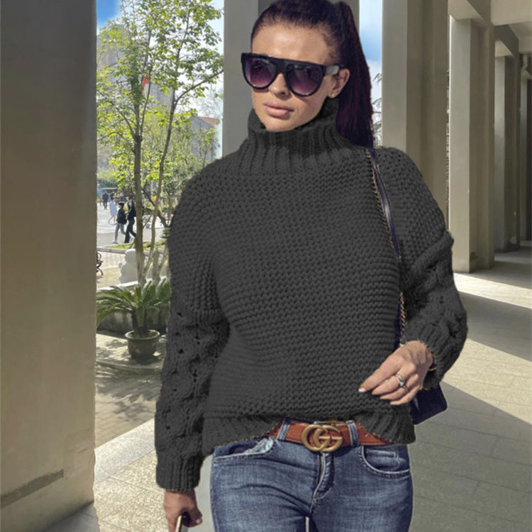 Pull en maille pour femmes avec col montant et design de manche structuré Chic und Stil