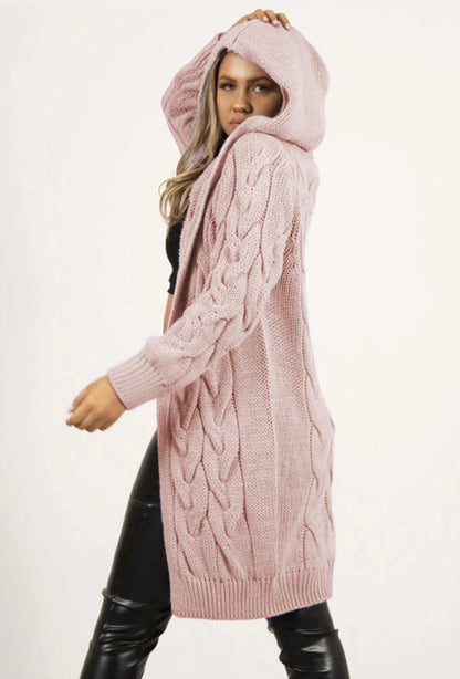 Dames gros tricot cardigan enveloppant avec capuche et motif en torsades Chic und Still