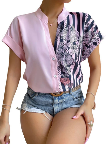 Blouse à boutons élégante pour femmes avec patchwork floral Chic und Stil