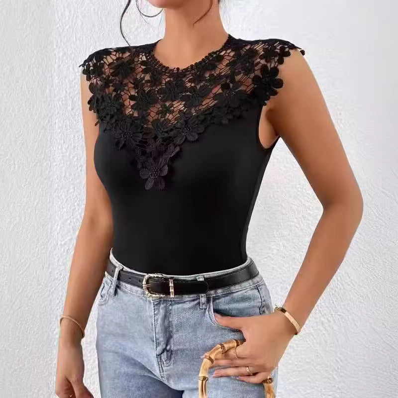 Dames Floral Dentelle Décorée Bodysuit Chic und Stil