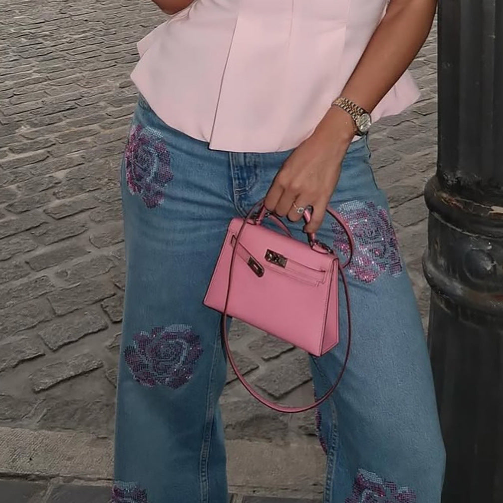 Ladies Loose Denim Pants with Button Details Chic and Style