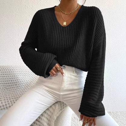 Pull en tricot décontracté pour femmes avec décolleté en V large et manches extra longues Chic und Stil