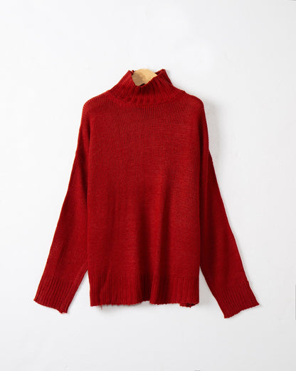 Femme pull en knit à col montant avec design structuré Chic und Stil