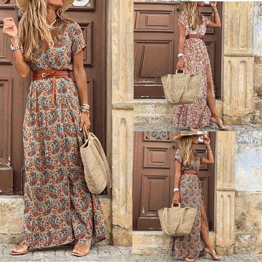 Robe maxi fleur pour femmes avec fente latérale haute Chic und Stil