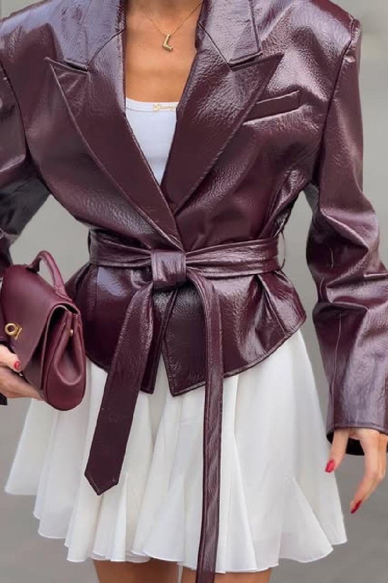 Blazer en cuir artificiel pour femmes avec ceinture ajustable Chic und Stil