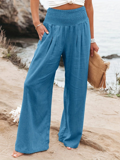 Pantalon d'été ample pour femmes avec taille élastique et élégant drapé Chic und Stil