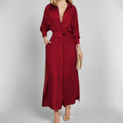 Robe chemise élégante pour femmes avec ceinture à la taille et fentes latérales Chic und Stil