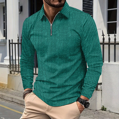 Chemise à manches longues élégante pour hommes avec fermeture éclair et fines rayures Chic und Stil