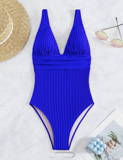 Maillot de bain une pièce pour femmes avec un design à côtes raffiné et un décolleté en V profond Chic und Stil