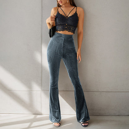 Flared pants for women in velvety material with striped pattern Chic and Style