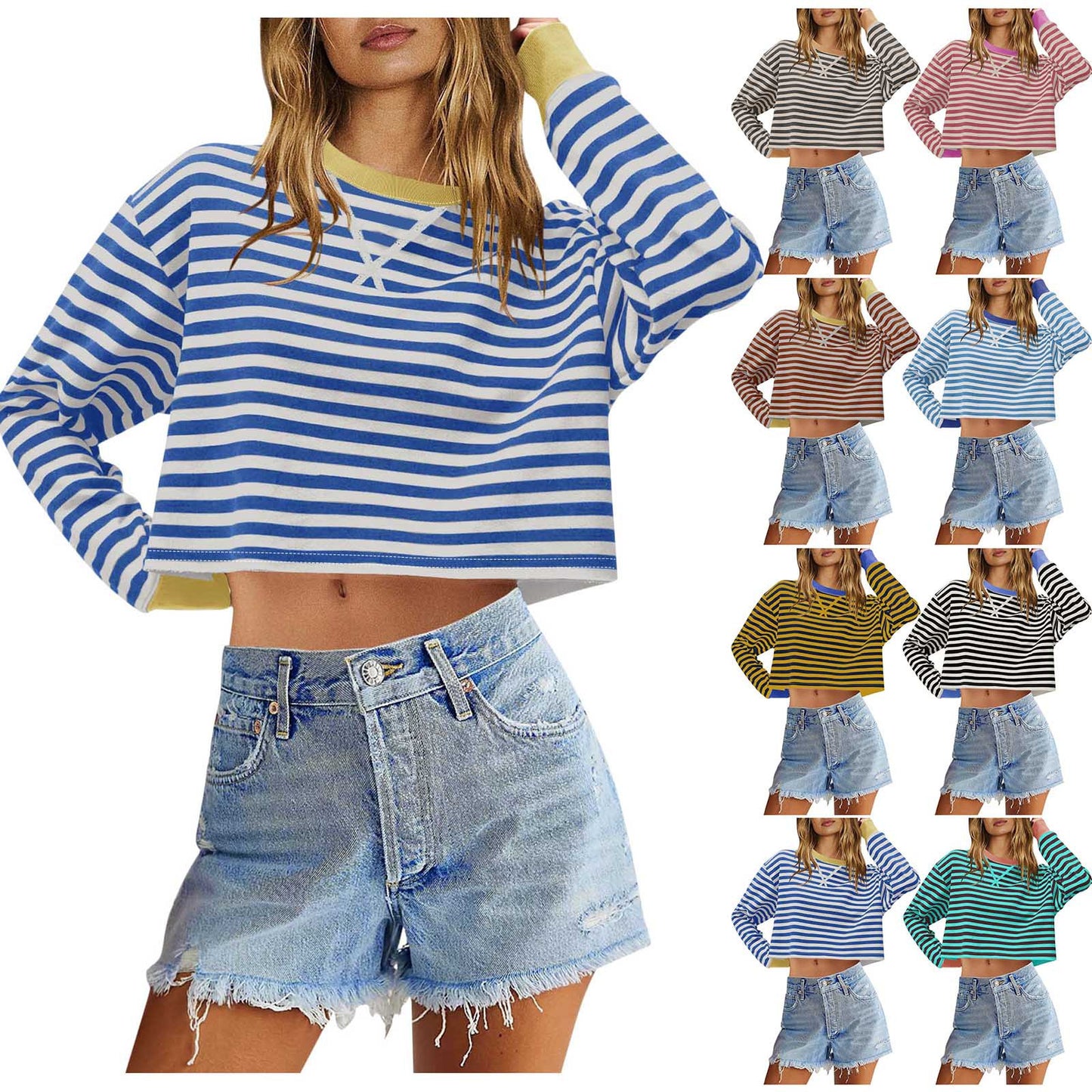 Dames décontracté top court à rayures avec coupe ample Chic und Stil