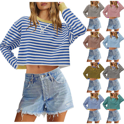 Dames décontracté top court à rayures avec coupe ample Chic und Stil