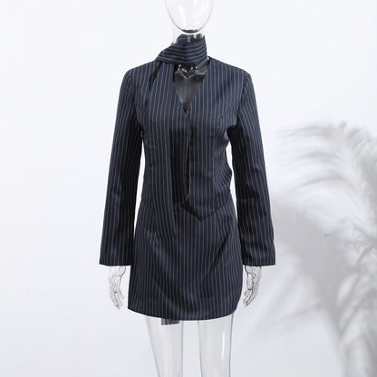 Dames Élégante Robe Chemise à Rayures Fines et Col Chic und Stil