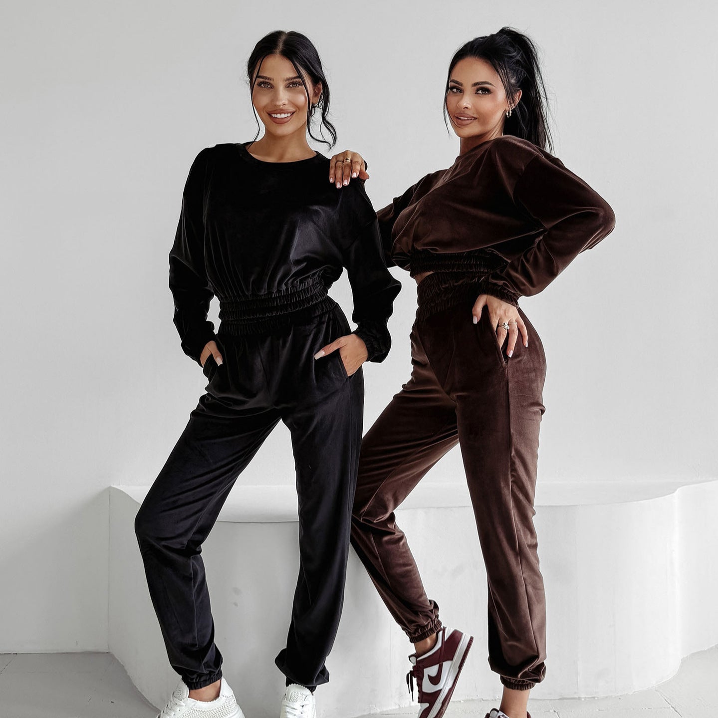 Dames Fleece-Cropped-Pantalon avec capuche et pantalons amples Chic und Stil