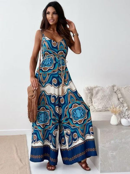 Dames Combinaison Large Coupe Imprimé Bohémien Chic und Stil