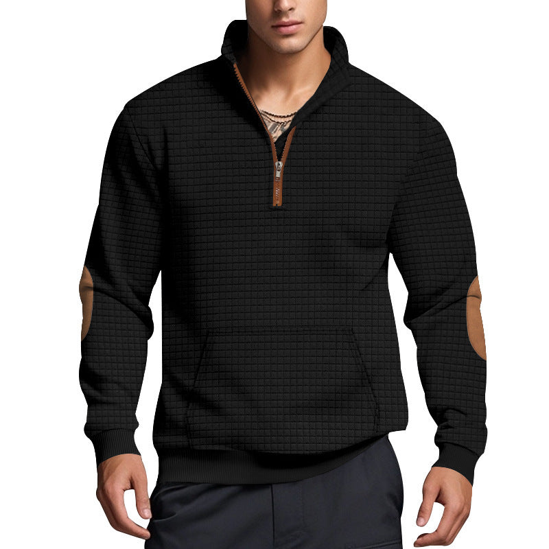 Sporty fleece pullover for men with half-zip and stylish elbow patches Chic and Style