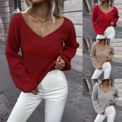 Pull en tricot pour femme avec décolleté en V et manches larges Chic und Stil