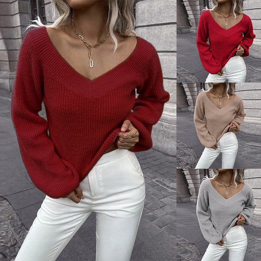 Pull en tricot pour femme avec décolleté en V et manches larges Chic und Stil