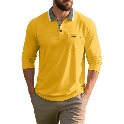 Chemise polo à manches longues pour hommes, mode, avec surface texturée et poche poitrine pratique Chic und Stil