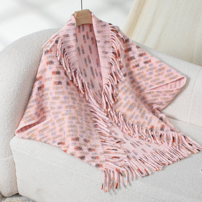 Dames élégant poncho avec des détails frangés et un motif à carreaux moderne Chic und Stil