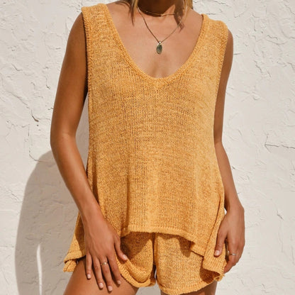 Ensemble top en tricot décontracté et shorts pour femmes Chic und Stil
