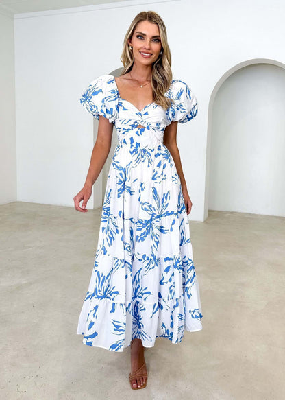 Robe maxi femme avec des manches ballon volumineuses et imprimé floral Chic und Stil