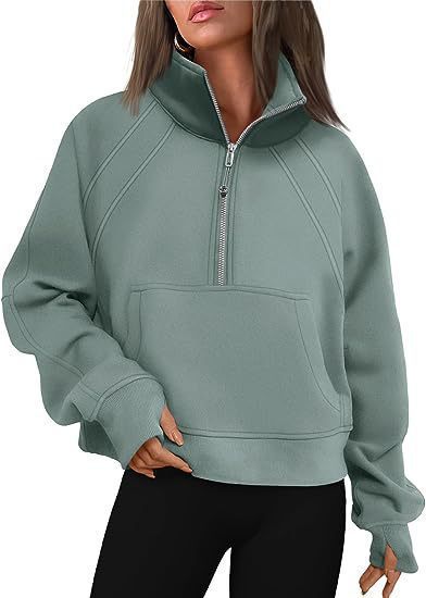 Dames pull-over mi-zip moelleux avec capuche et poche kangourou Chic und Stil