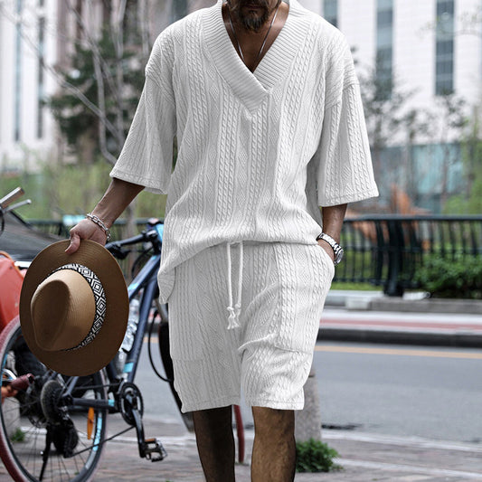 Hommes ensemble tricot décontracté à col en V avec coupe ample Chic und Stil