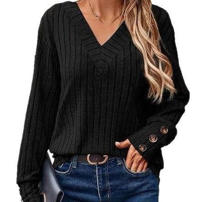 Pull en tricot pour femmes avec décolleté en V et détails de boutons décoratifs Chic und Stil