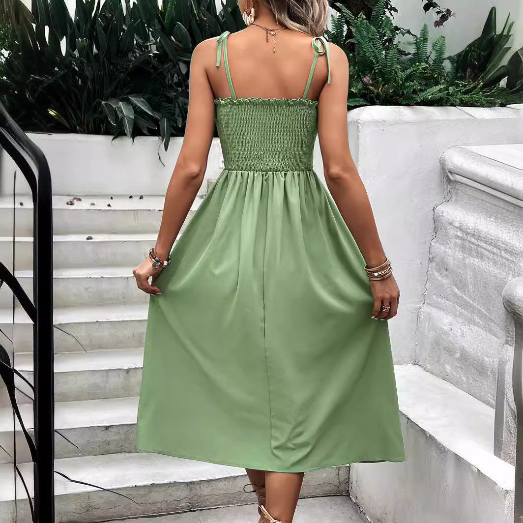 Robe midi pour femmes avec haut élastique et nœud à la taille Chic und Stil
