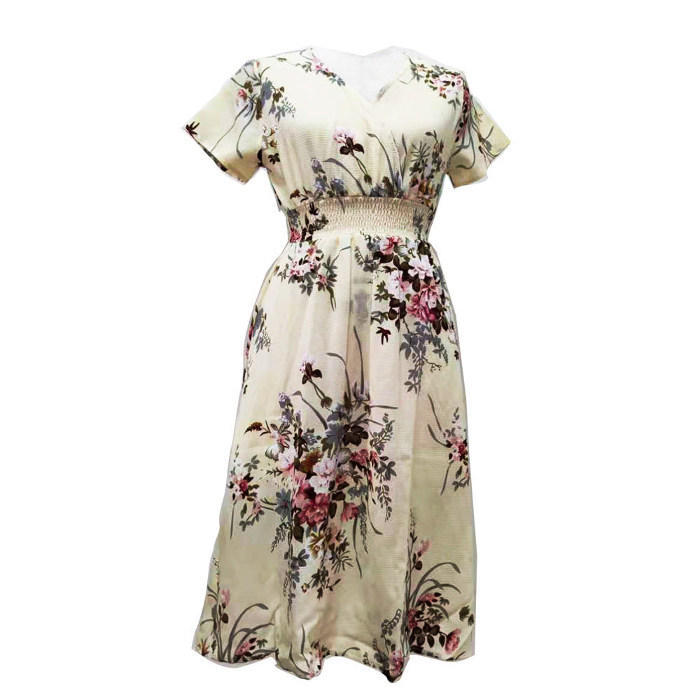 Robe maxi pour femmes avec des motifs floraux et une taille élastique Chic und Stil