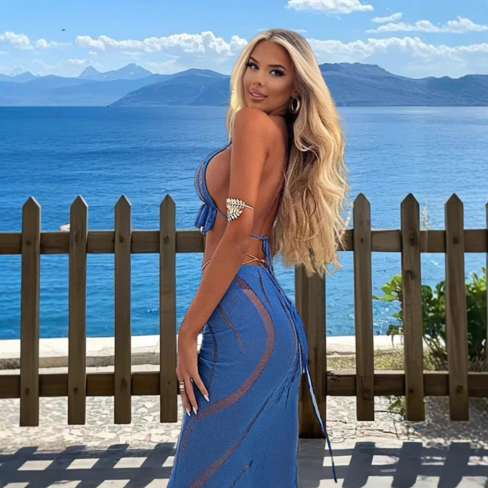 Robe de plage transparente pour dames combinaison avec volants et liens Chic und Stil