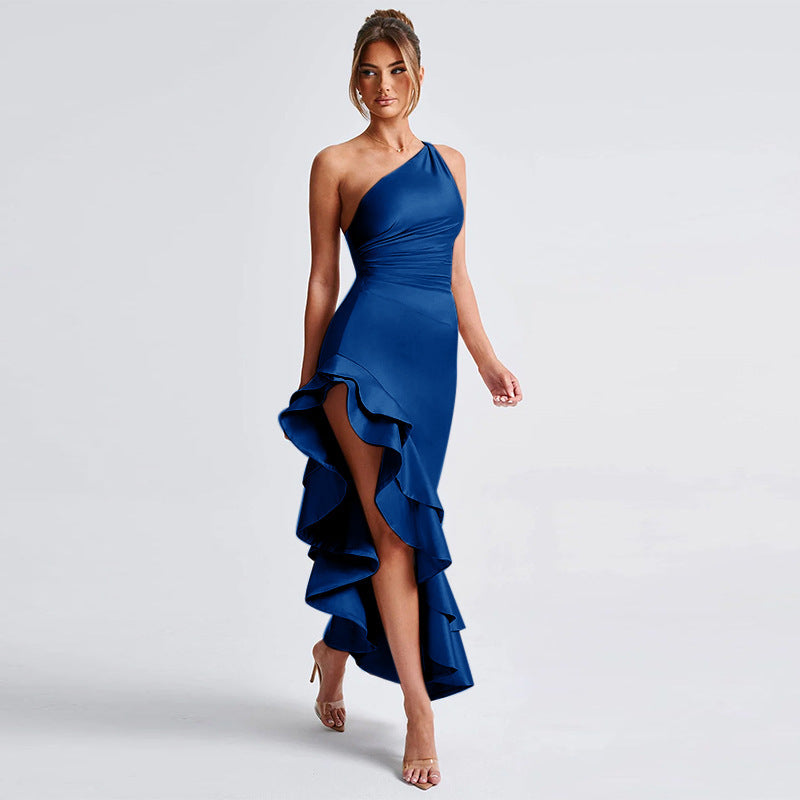 Dames Robe de soirée asymétrique élégante avec volants Chic und Stil
