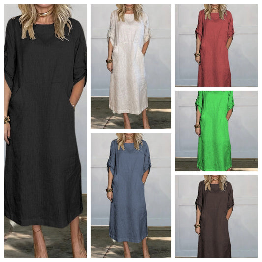 Robe longue décontractée à manches longues pour femmes avec poches pratiques et manches à rouleau Chic und Stil