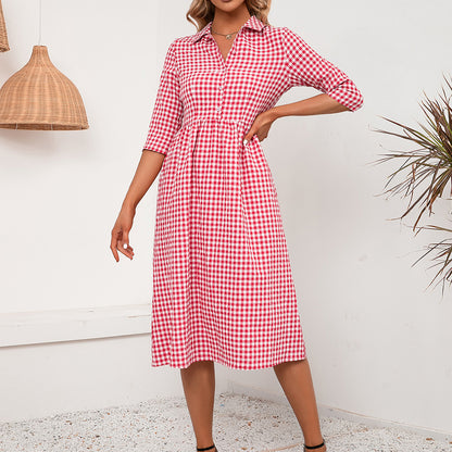 Robe chemise à carreaux pour femmes Chic und Stil