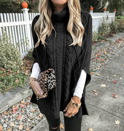 Poncho en peluche pour femmes avec col haut et motif en torsades Chic und Stil