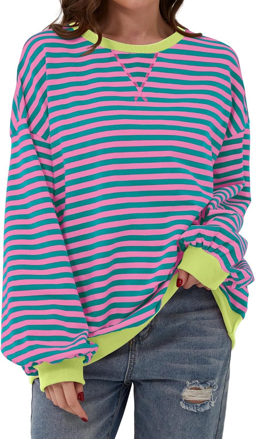 Femme pull décontracté avec motif rayé saisissant et bords élastiques Chic und Stil