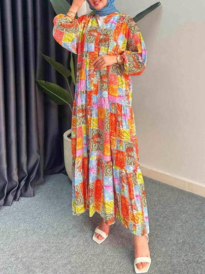 Robe maxi pour femmes dans le style boho avec un design en patchwork coloré et des manches larges Chic und Stil
