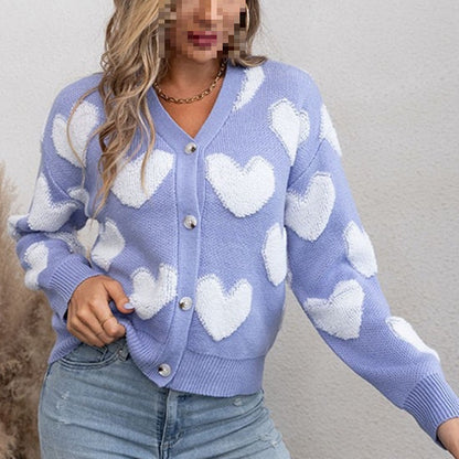 Ladies plush pullover with heart-shaped pattern Chic and Style
