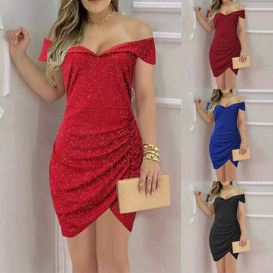 Robe portefeuille élégante pour femmes avec design off-shoulder et fronces Chic und Stil