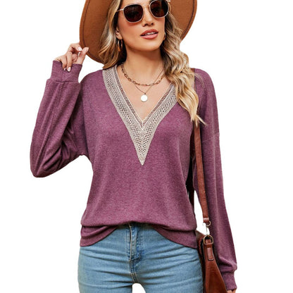 Pull femme à encolure en V avec accents en dentelle et coupe décontractée Chic und Stil